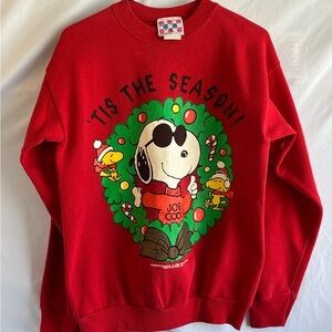 Peanuts Red Crewneck Sweater with Snoopy and Woodstock
